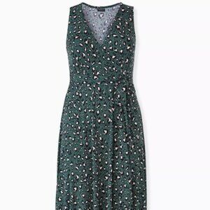 Torrid size 3 Green Leopard Midi Studio Knit Hi-Low Dress